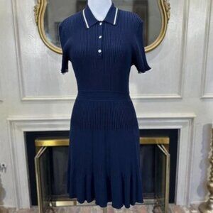 Navy Ribbed Knit Polo Dress